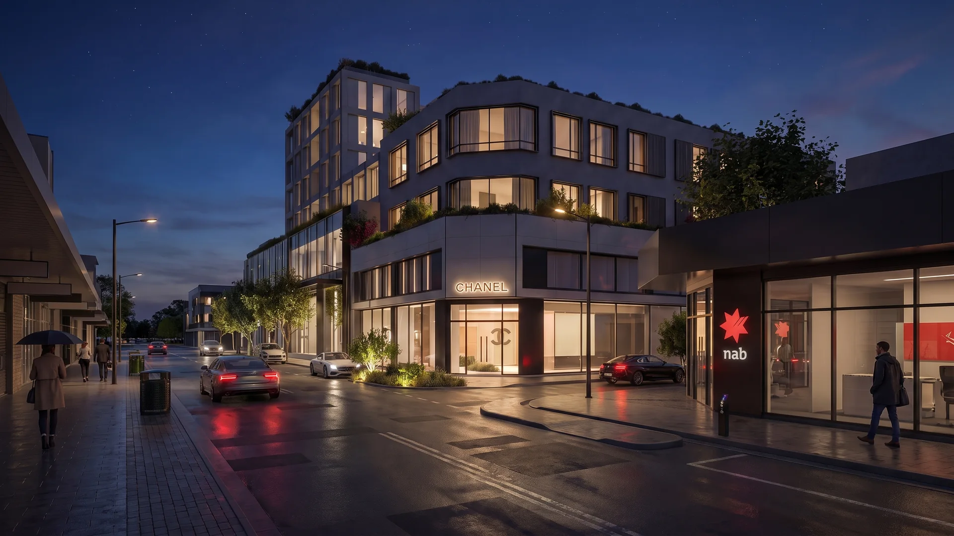 Wide street view · dusk