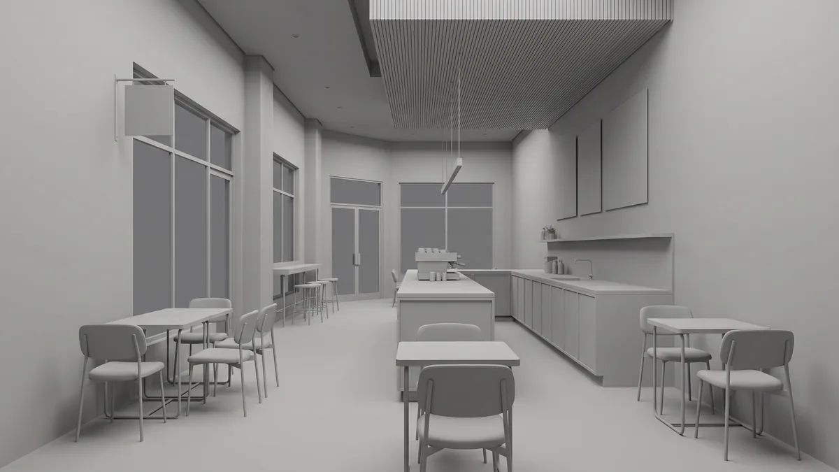 The Daily Grind Café — clay render proof